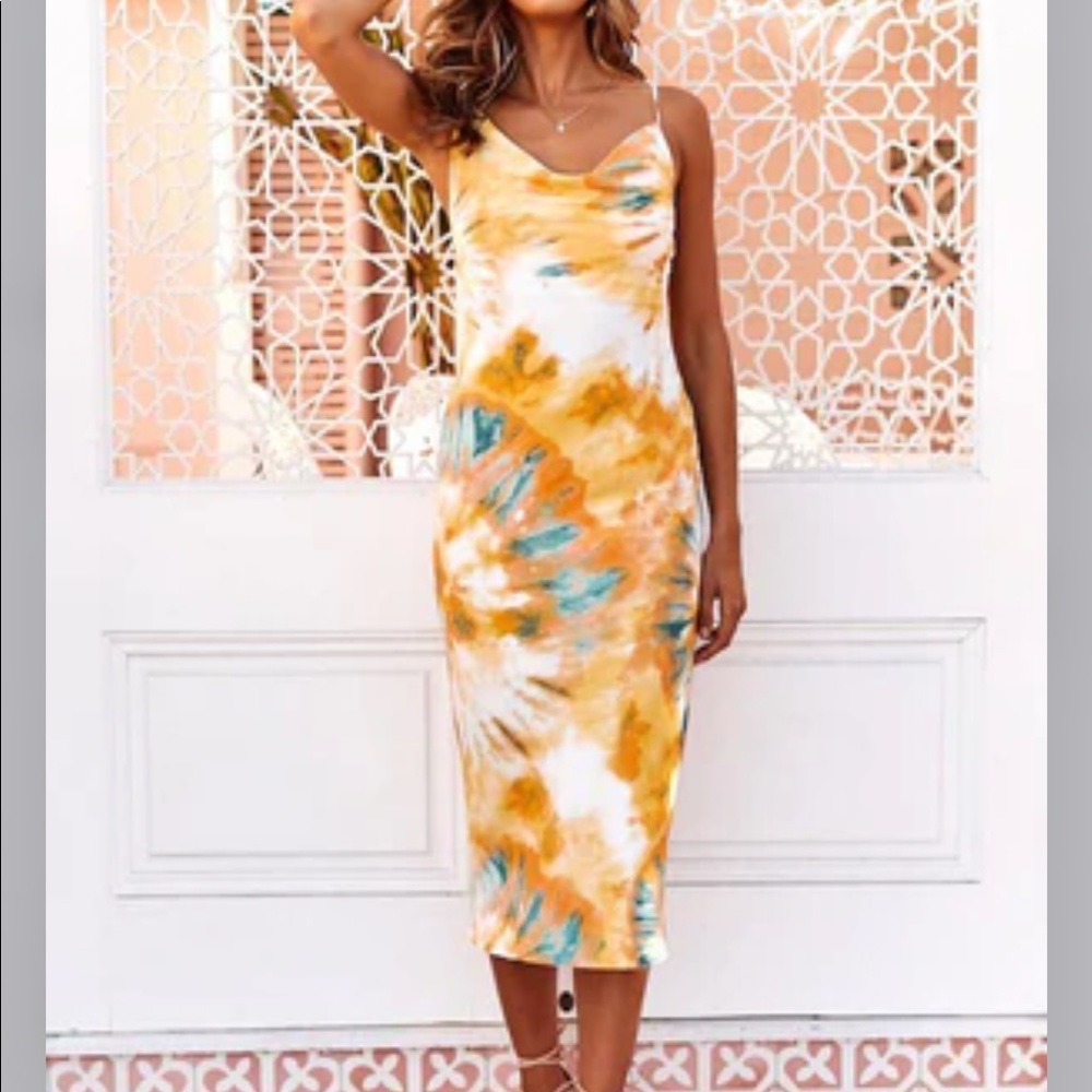 Hello Molly A Split Decision Midi Dress Orange Multi sz L